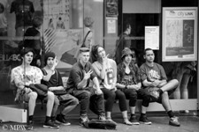 Queen Street Auckland city, black and white photo by Mike Wheelton